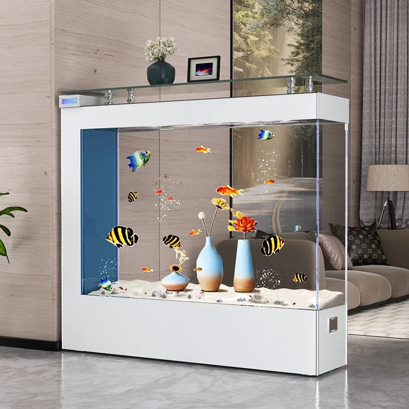 Light Luxury Fish Tank Living Room Household Screen Partition Rectangular Large Ultra-white Glass Ecological Aquarium 2024 New