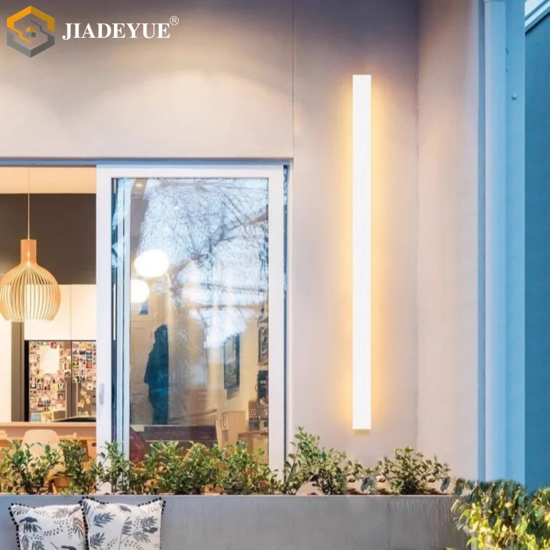 Lâmpada de parede longa LED moderna à prova d'água, varanda de garagem, corredor de jardim, lâmpada de parede de tira longa branca, iluminação externa IP65