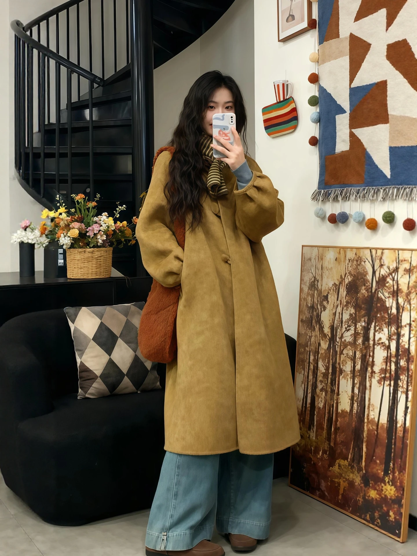 

Long Yellow Woolen Coat Women's Winter plus Size Warmth Korean Sle High End Retro Beautiful-looking Woolen Coat