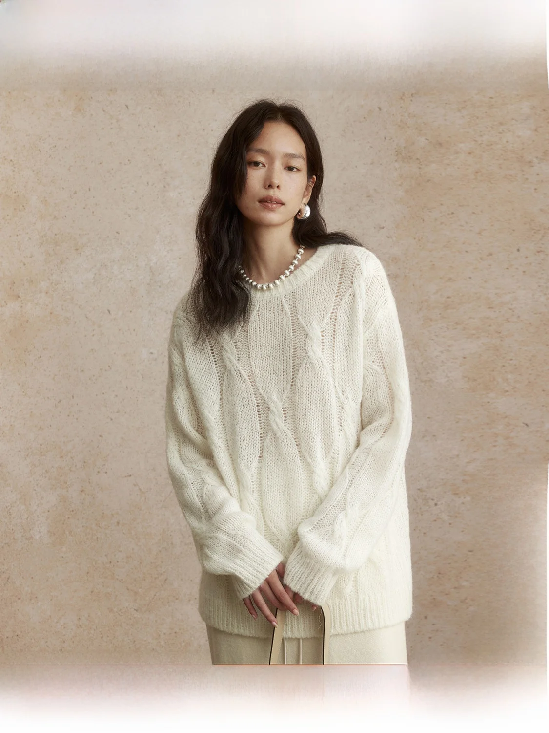 

Loose round Ne Knitted Sweater Women Winter Lazy Sle Twist Flower Design Comfortable Fit Faionable Commute Sle Sweater