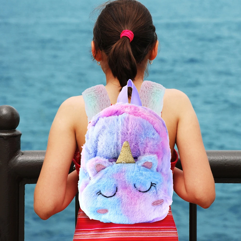 Cartoon Unicorn Plush Kids Backpack Kawaii Girls Small Backpack Fashion Gradient Color Casual Simple Portable Children Back Pack