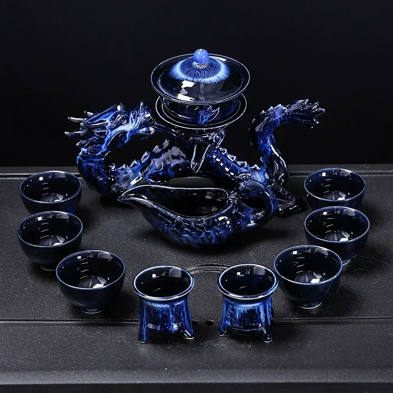 High-End Kung Fu Travel Teapot and Tea Cup Set, Automatic Tea Set, Chinese Dragon, Bone China, Holiday Gift