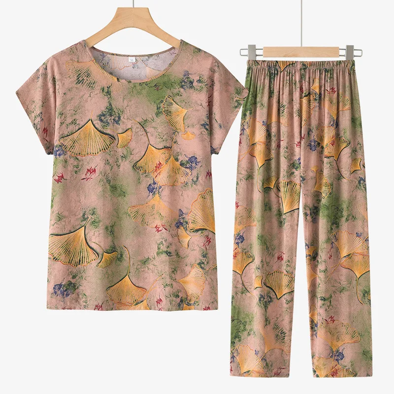 XL-5XL Plus Size Damen Pyjama Anzug neue Baumwolle Rayon Nachtwäsche Kurzarm Capri Hosen Pyjama Sets Home Pyjama Pour Femme – Detail 1