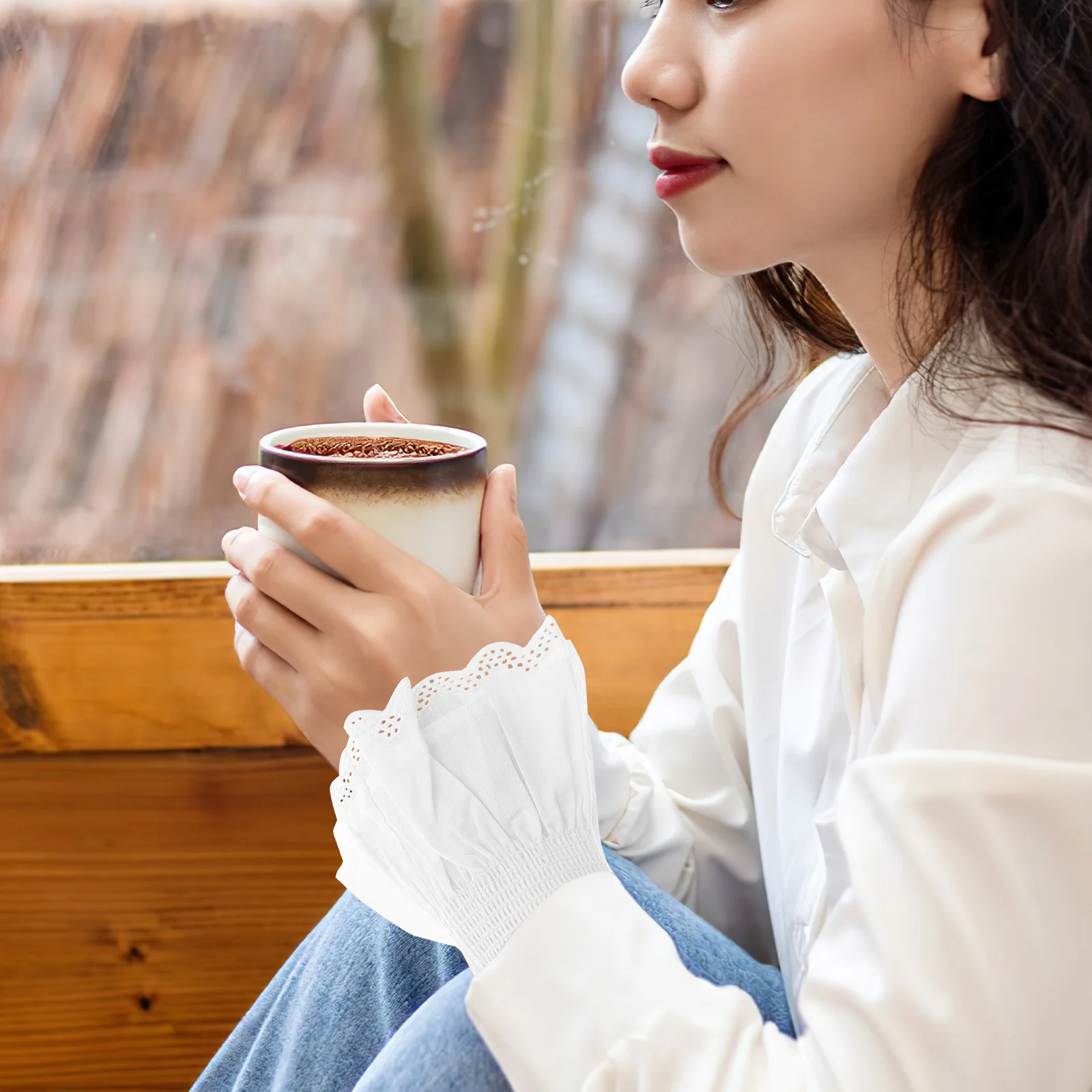 الأكمام الدانتيل كاذبة الأصفاد المعصم الأزهار الطبقات كشكش الدانتيل الأصفاد انفصال الأكمام وهمية لسترة بلوزة معطف النساء المراهقين