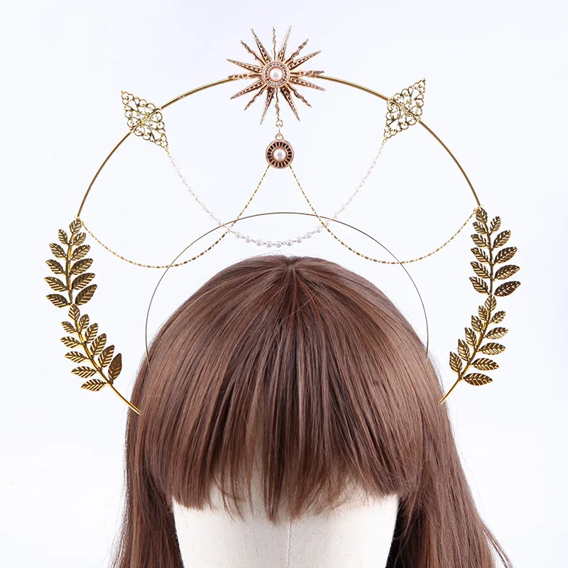 Baroque Gold Sun Star Hairbands Hair Vine Tiaras Pageant Goddness Headbands Bridal Headpiece Costume Wedding Hair Accessories