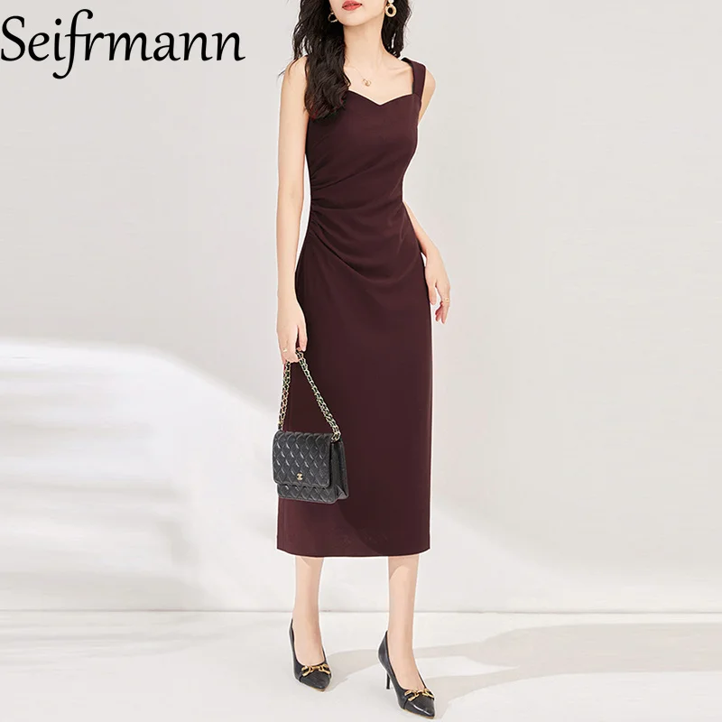 Seifrmann Women's Elegant Party Solid Dress Summer Sweetheart Neck Spaghetti Strap Party Prom A-Line Dresses