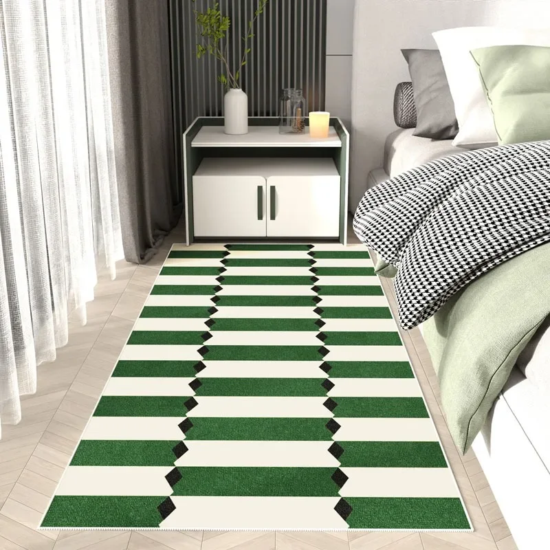 

Green Plaid Bedroom Bedside Long Carpet Simple Light Luxury Hallway Entrance Floor Mat Home Living Room Coffee Table Rug Moqueta