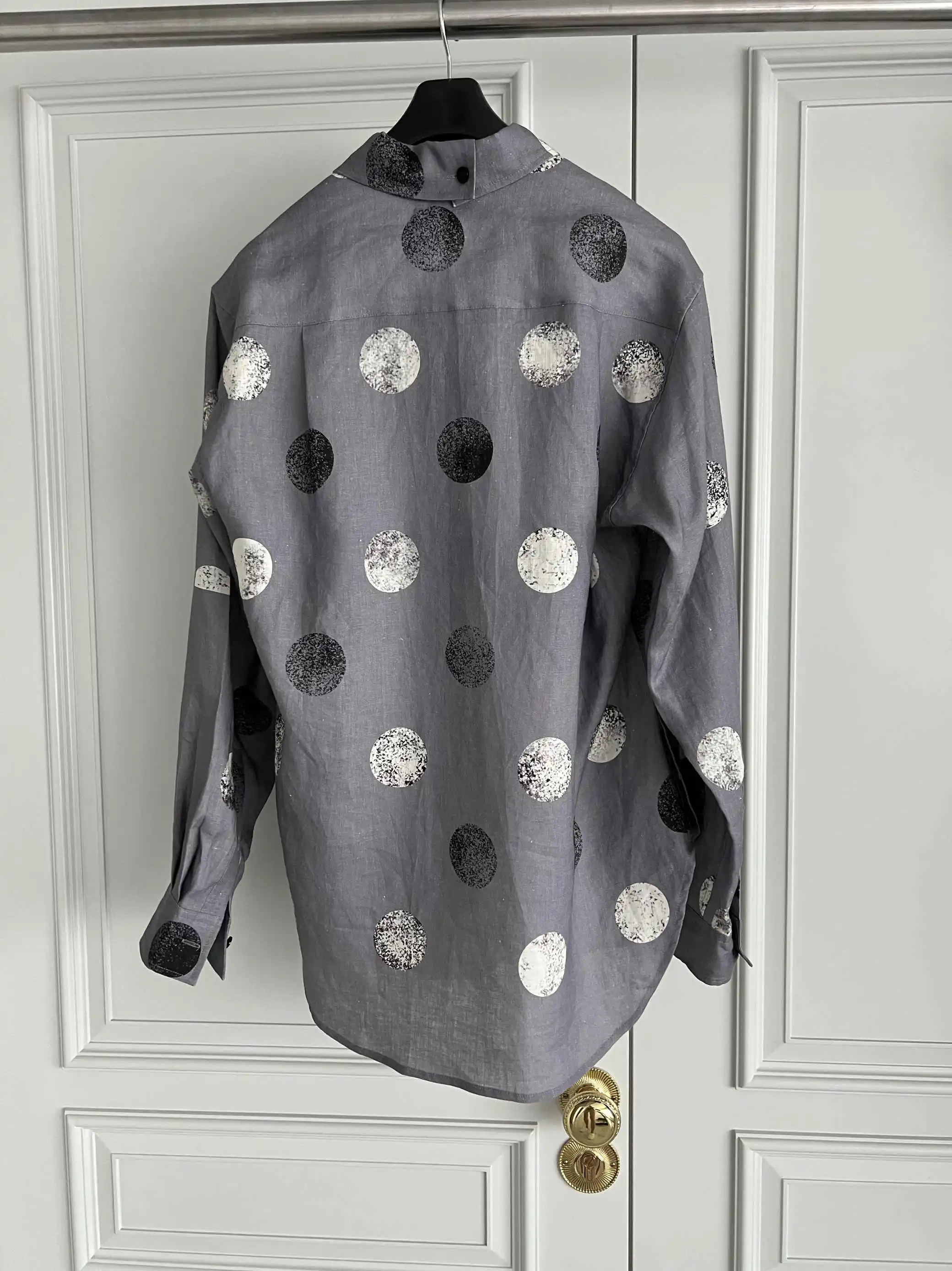 TOP-YAMAMOTO original design linen polka dot print designer long-sleeved shirt in loose size