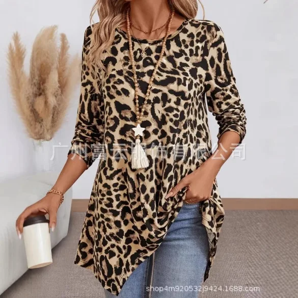 2025 nova moda impressa vestido de manga princesa feminino verão casual solto leopardo impressão em torno do pescoço mini vestidos para mulher
