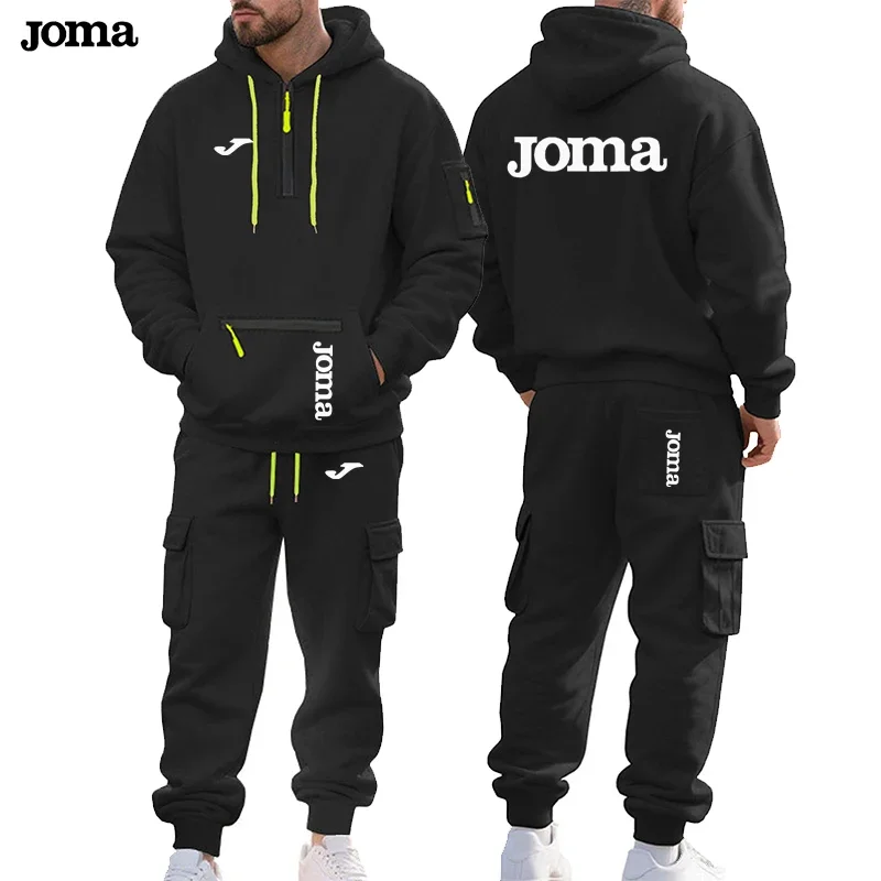 

Joma spring fall Men's sets New Multi-pocket Zipper Long-sleeved Hoodie Sports and Leisure Pants Two-piece Fitness Jogging Suit