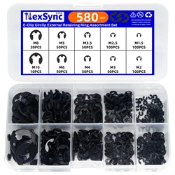200/580pcs 304 Stainless steel E Clip External Retaining Ring Washer Assortment kitM1.5 M2 M3 M4 M5 M6 M7 M8 M9 M10 for Shaft