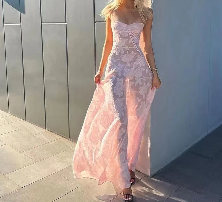 Vestidos de fiesta para mujer, Vestido largo de cintura alta con tirantes de espina de pescado para vacaciones, vestido de flores fragmentado, Sexy, 2024