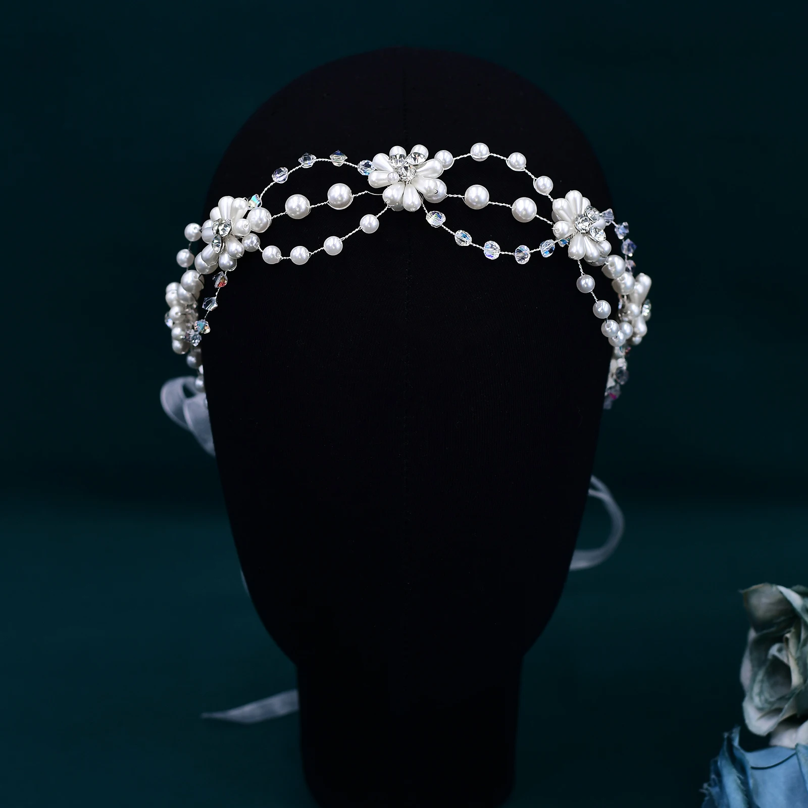 Diadema de boda de cristal para mujer, accesorios nupciales para el cabello, perlas hechas a mano, tocado de flores, diamantes de imitación, decoración del cabello, HP625