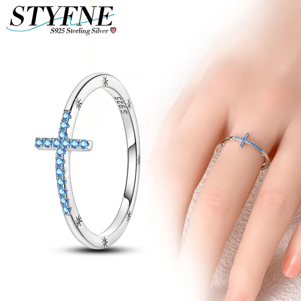 

Оригинальное кольцо из стерлингового серебра 925 пробы с сверкающим синим цирконом и синим крестом океана для женщин, ювелирные изделия высокой изысканности, подарок на помолвку