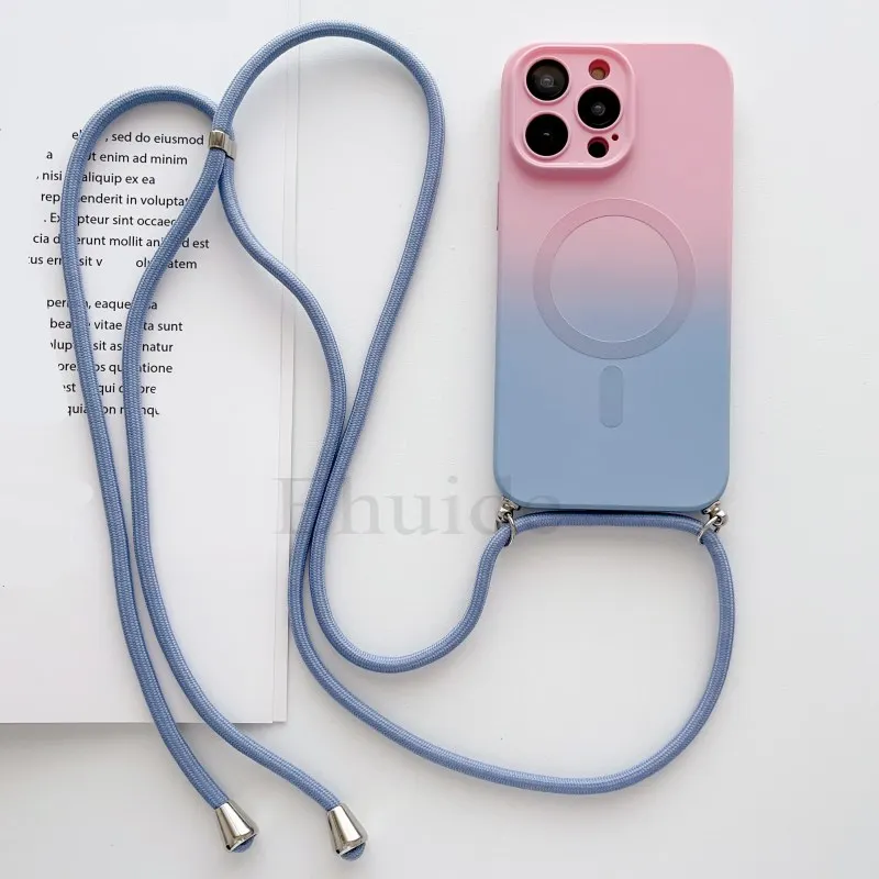 

Crossbody Lanyard Case For Magsafe iPhone 16 Pro Max 16 Plus 16Pro 16P Magnetic Gradient Camera Protector Strap Shockproof Cover