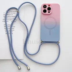 Crossbody Lanyard Case For Magsafe iPhone 16 Pro Max 16 Plus 16Pro 16P Magnetic Gradient Camera Protector Strap Shockproof Cover
