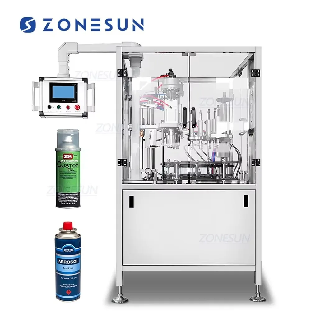 ZONESUN ZS-QW6A Full Automatic 3 in 1 Rotary Aerosol Can Filling and Capping Machine Gas Bag on Valve