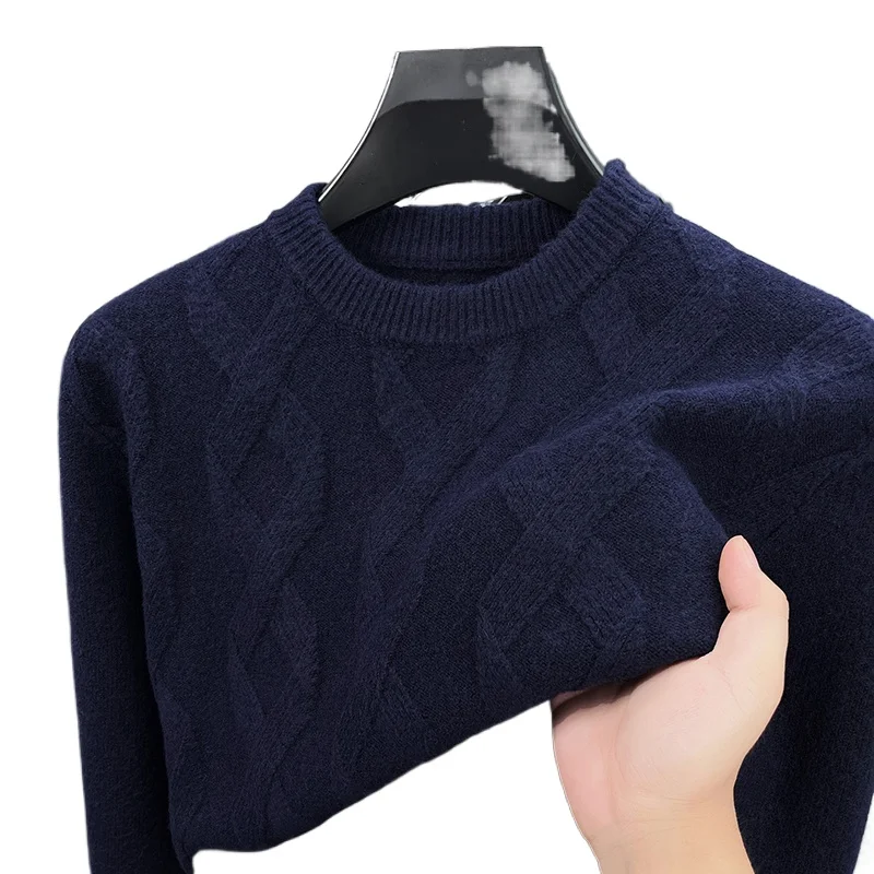 

2025 New Retro Diamond Patterned Jacquard Sweater Men's Round Neck Thick Knit Wool Containing Winter Warmth Men's Casual Sweater