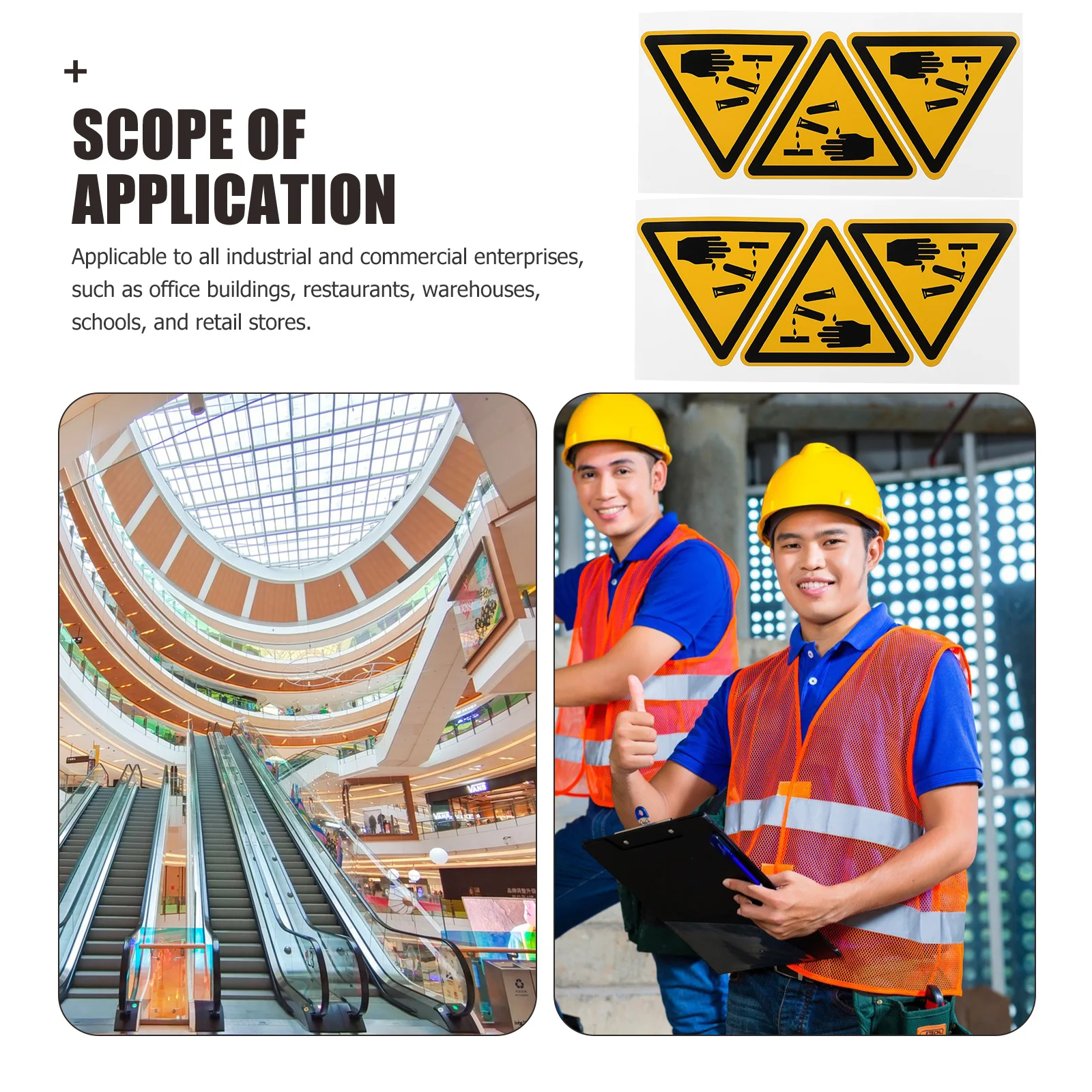 6Pcs Warning Stickers Safety Caution Against Corrosion Signs Self Adhesive Vinyl for Industrial Factory Warehouse Machine