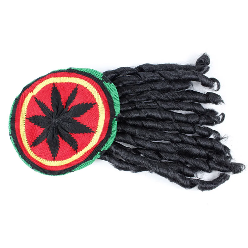 Boné Dreadlocks Reggae para homens e mulheres, Gorros jamaicanos de malha Rasta, chapéu trançado peruca, acessórios para festa de Halloween