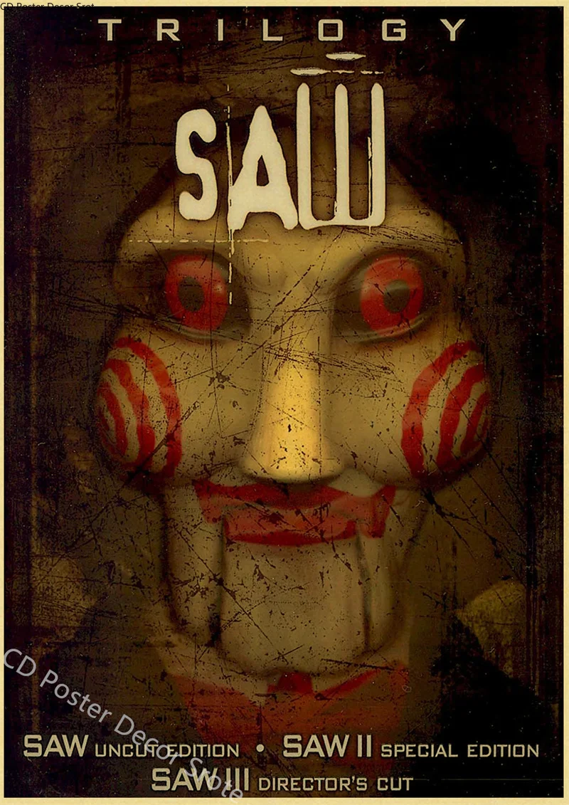 Horror Movie Saw Poster Film Retro Kraft Paper Posters DIY Vintage Home Room Bar Cafe Cinema Decor Aesthetic Art Wall Painting