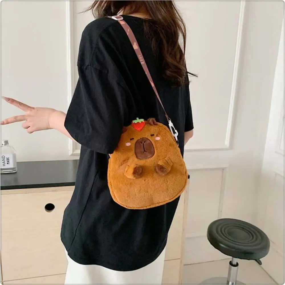 Sac à main en peluche Capybara de dessin animé, sac à bandoulière en peluche Capybara, sac à main à fermeture éclair, grande capacité, animal mignon