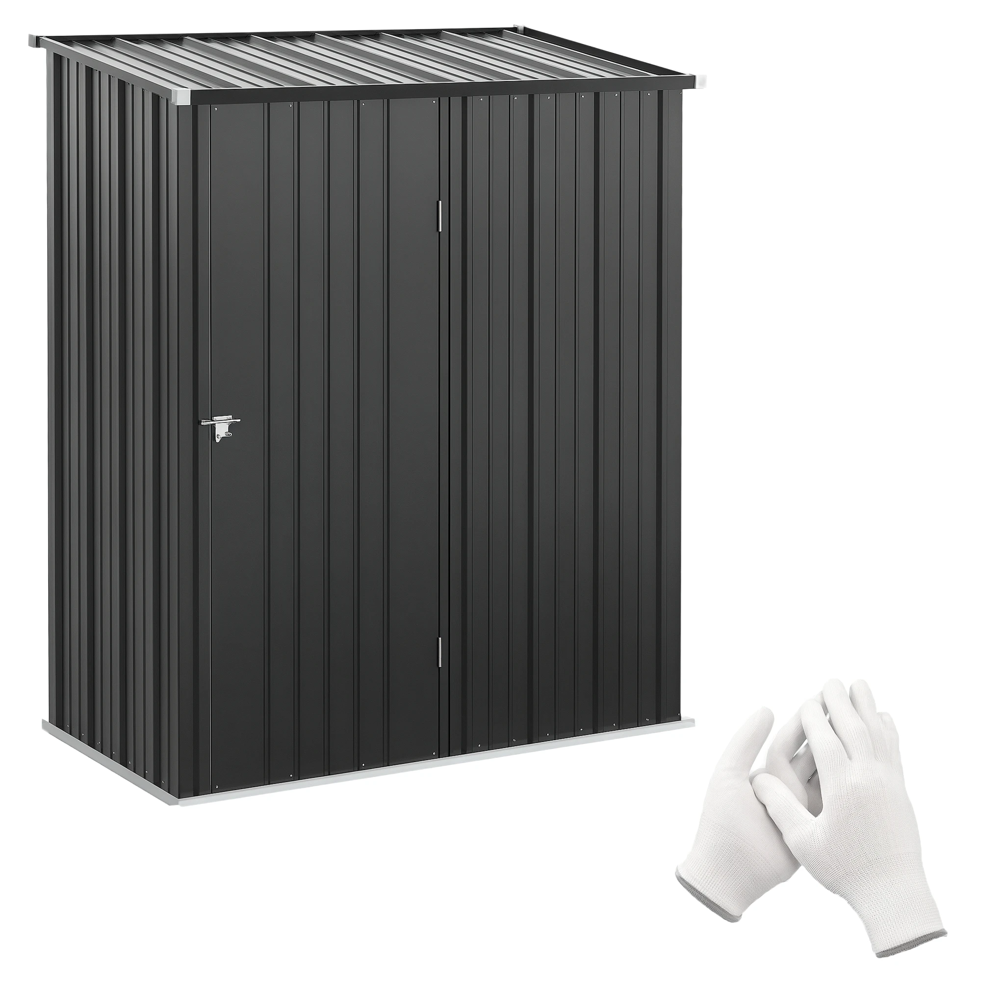 Caseta de Jardín Exterior de 1,34 m², 161,5x94,5x196 cm, con Puerta y Cerradura para Almacenamiento de Herramientas, Negra