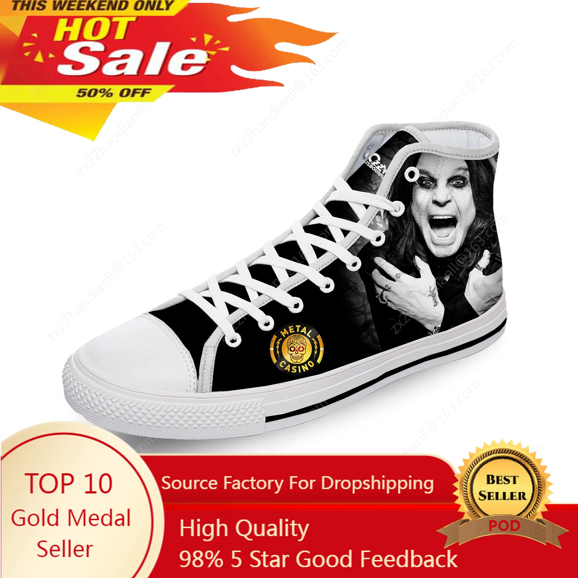 Osbourne Rock Singer Ozzy Heavy Metal White Cloth 3D Print High Top Canvas Shoes Men Women Lightweight Breathable Sneakers