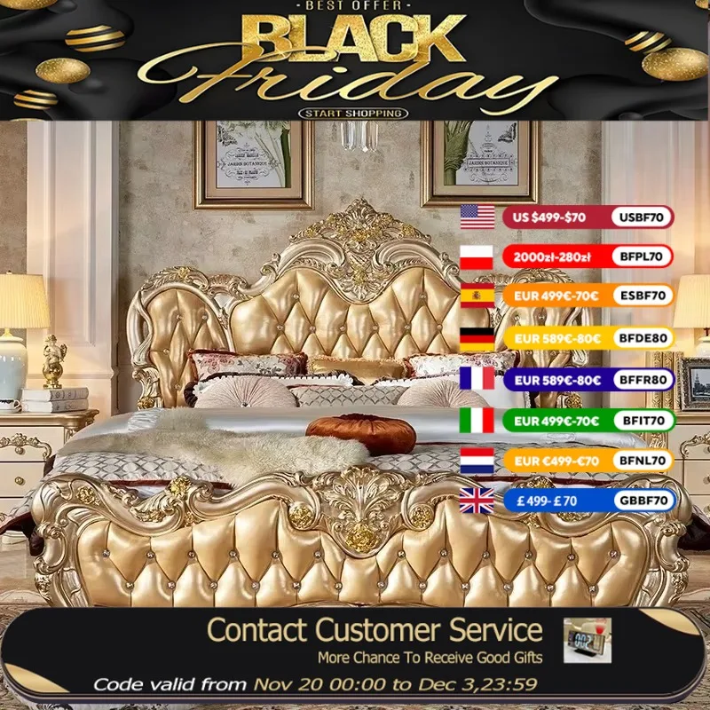 

Designer Princess Gold Bed Frame Waterproof Large Storage Bedroom Double Bed Monster Queen High Cama De Matrimonio Furniture