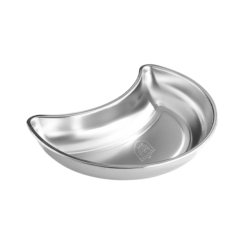 

1pcs Stainless Steel Moon Snack Plate Crescent Shaped Food Dish Silver Serving Tray For Candy Dried Fruits Pastry Storage
