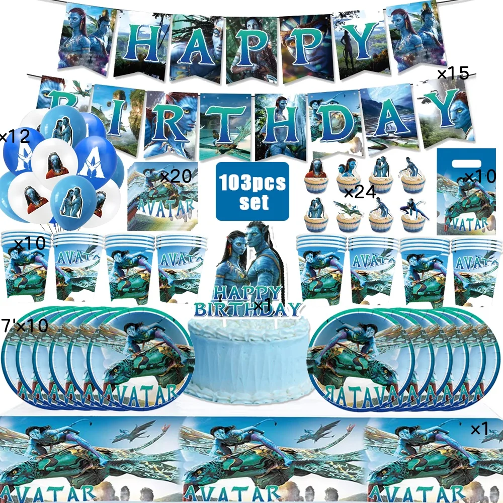 Avatar-Film Geburtstagsdekoration Einweg-Tischgeschirr Tischdecke Teller Becher Ballon Babyparty Jungen Partyzubehör – Detail 2