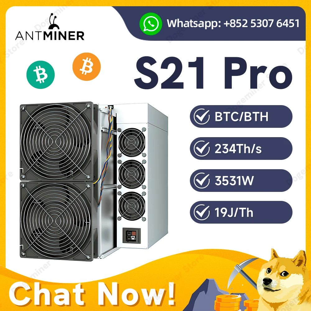 Bitmain Antminer S21 Pro BTC Bitmain Miner 234TH/s 3510W/h 15J/t BCH S21 Asic Mining Machine Miner