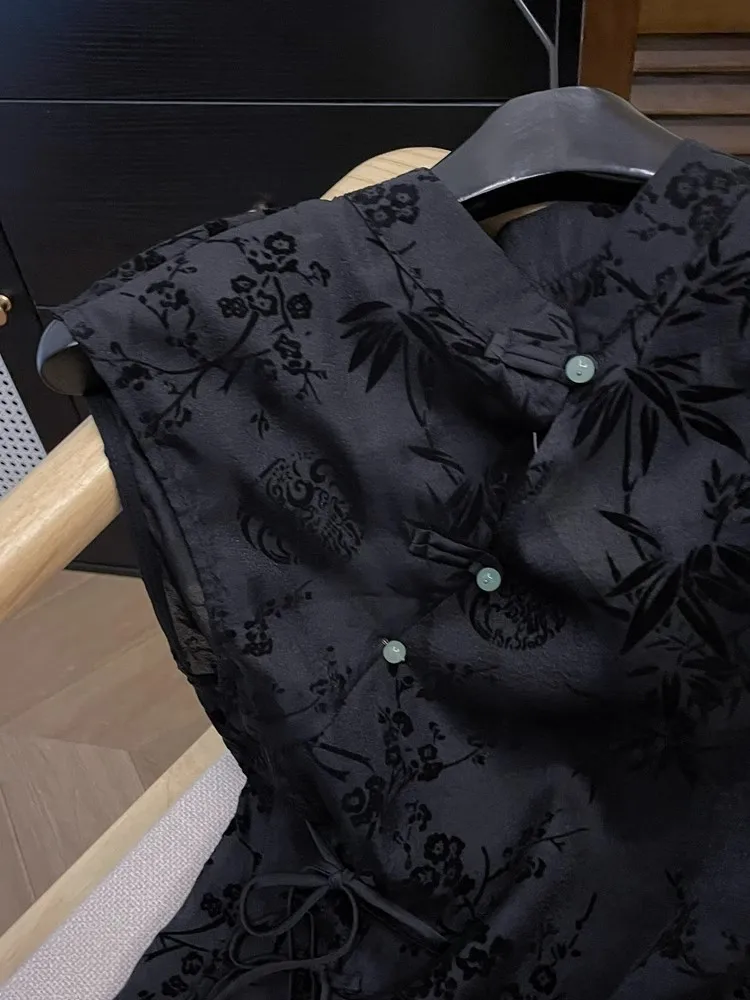 ผู้หญิง Jacquard เสื้อชีฟองสีดําแขนสั้นหลวม TOP Office สวมใส่สบายๆ LACE-Up เสื้อ Lady PLUS ขนาด