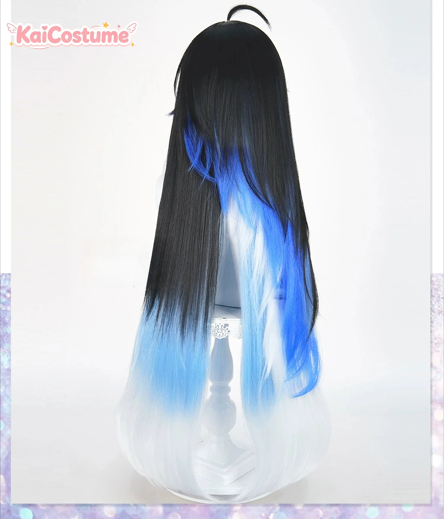 Wuthering Waves Yangyang Xuanling Cosplay Wig Cool Dark Long Hair Handmade Realistic Scalp Top Thick Heat Resistant Synthetic view 6