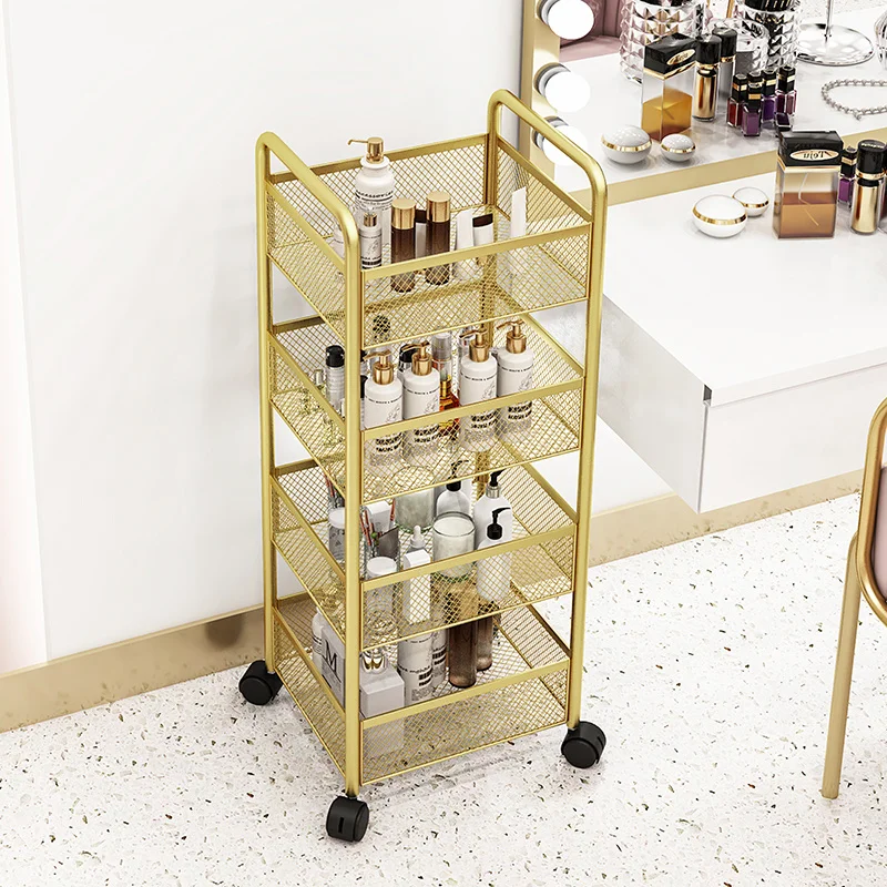 Beauty Salon Gold Auxiliary Cart Organizer With Wheels Nail Tattoo Special Multifunctional Storage Sleek Design Easy Efficiency