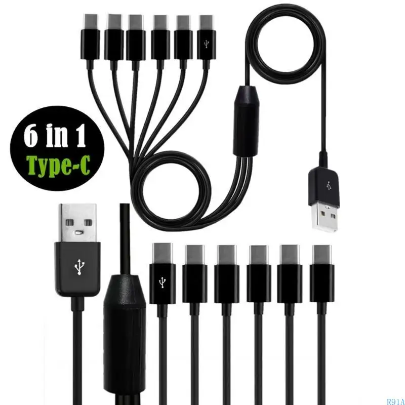 R91A USB 1 a 6 carregamento USB-A para TPYE-C Splitter Adaptador dados do carregador
