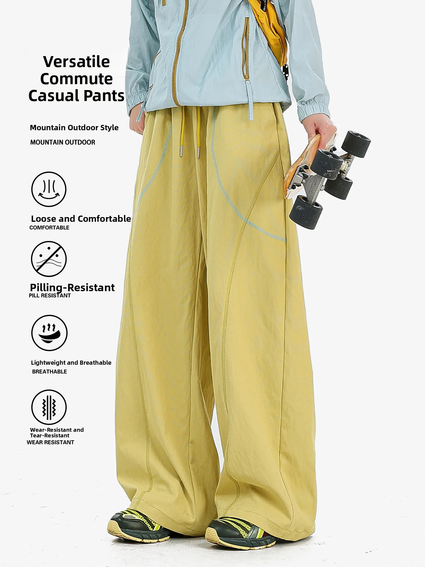 Outdoor HUSSA Color Block Sports Climbing Pants Men Women Autumn Loose Straight Leg Breathable Casual Trousers Polyester Fiber