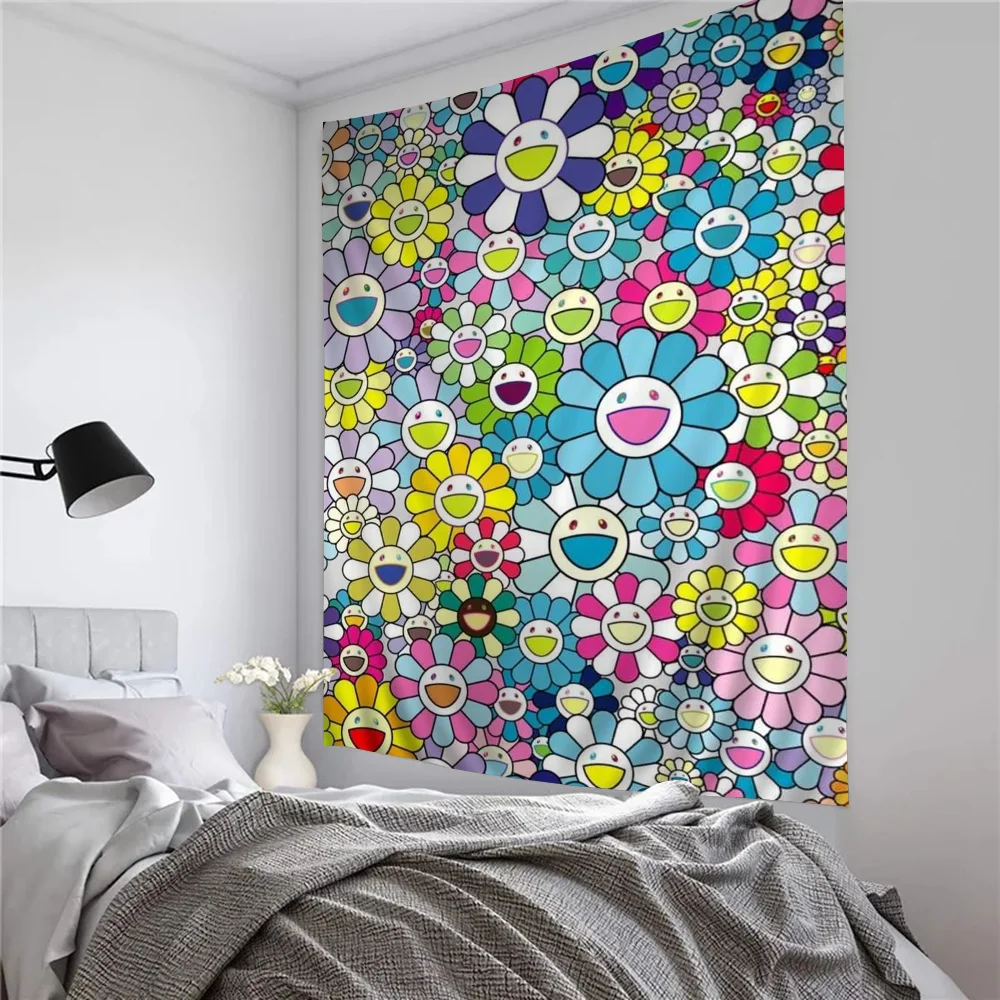 Cute T-Takashi Flowers M-Murakami DIY Wall Tapestry for Living Room Home Dorm Decor Wall Art Decor