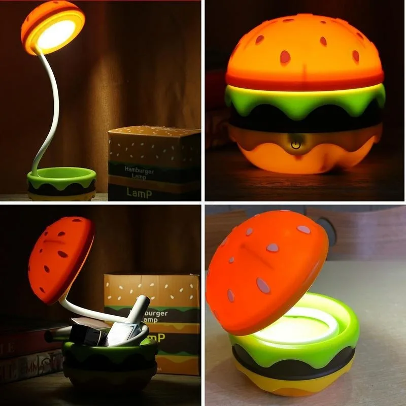 Hamburger Nightlight with Storage Learning Desk Lamp Bracket Bending and Stretching Indoor Bedroom Study Decorative Lighting