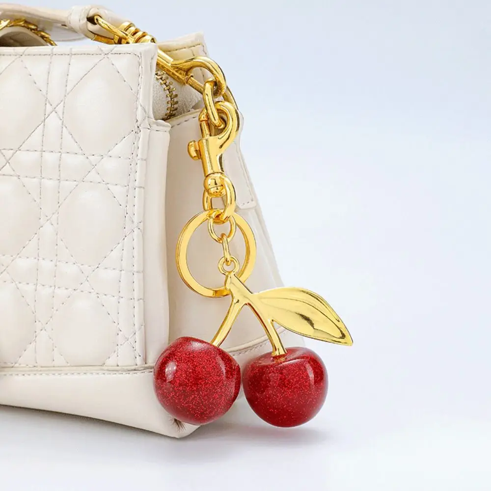 Creative Red Cherry Keychain Exquisite Sweet Fruit Bag Charms Jewelry Accessories Ornaments Car Key Ring Hanging