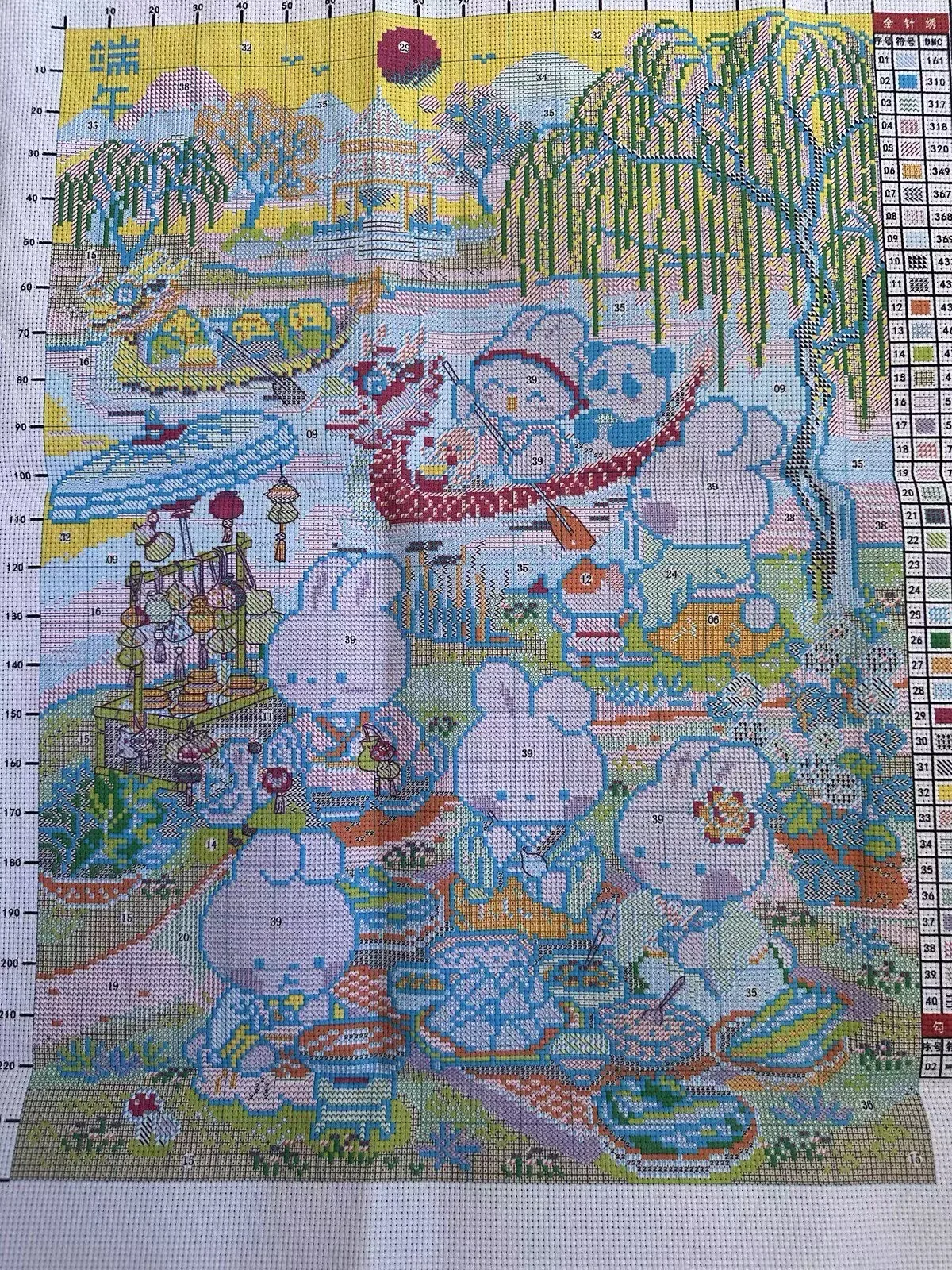 Dragon Boat Race Rabbits Print - Embroidery Rabbit review and price