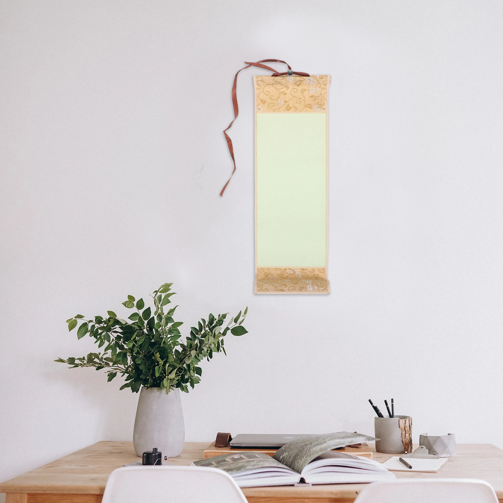

Blank Hanging Scroll 10x38cm Rice Paper Xuan Calligraphy Art Chinese Scroll Solid Wood Decorative Painting for Wall Home Office