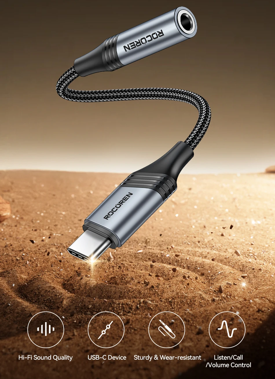 Rocoren USB C auf 3,5 mm Klinke Dac Audiokabel Stecker auf Buchse Kopfhöreradapter Typ C auf 3,5 mm Konverter für Samsung Xiaomi Phone – Detail 2