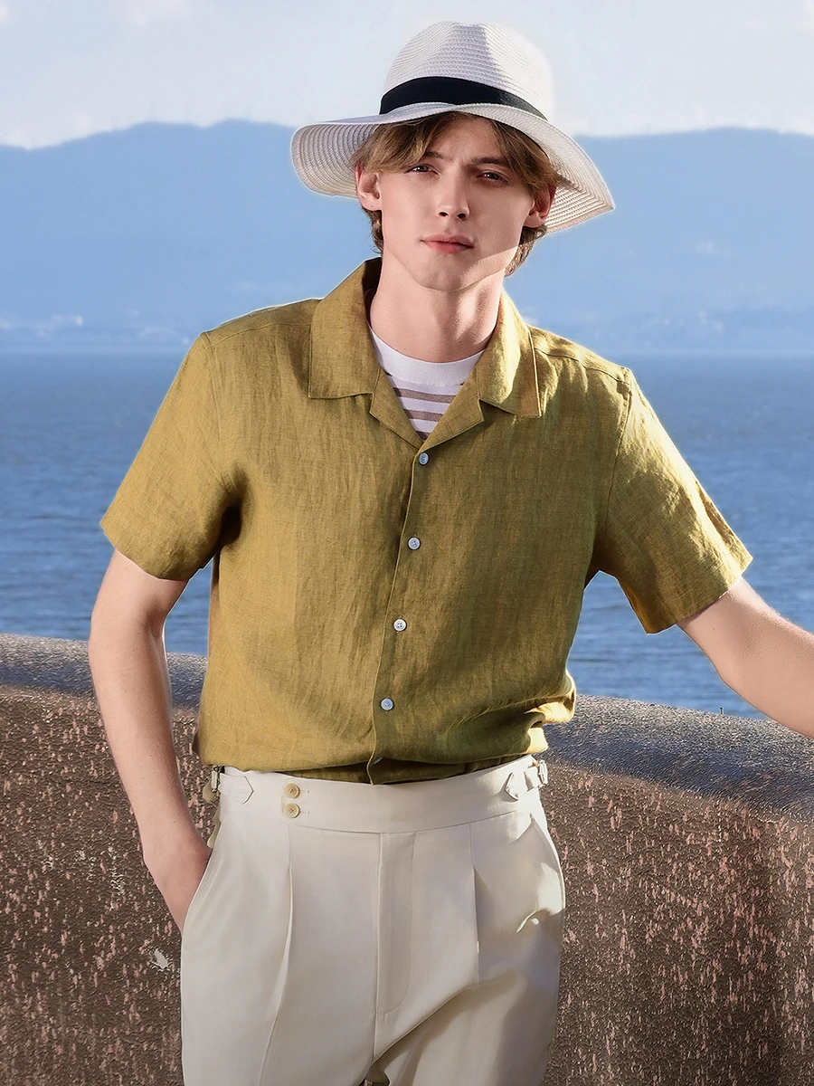 100% Linen Mens Short Sleeve Shirt Loose French Fashion Style Luxury Cool Summer T-shirts Businessman Gentleman Casual Wear XL