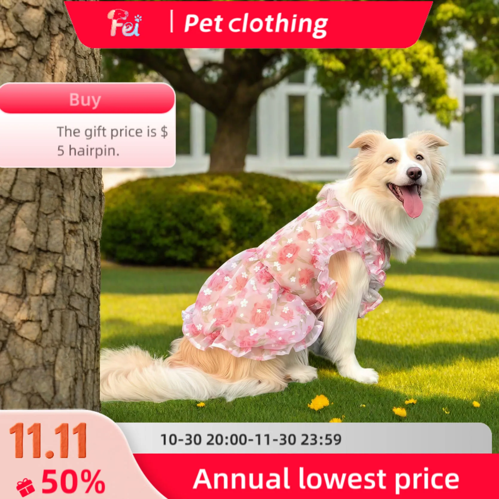 

Pet Dog Clothes Summer Thin Mesh Fashion Flower Print Pink Princess Dresses For Meium Large Dogs Samoye Golden Retriever Dress