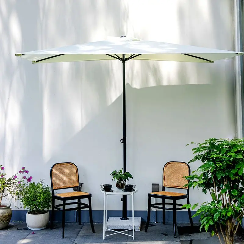 Internet celebrity parasol height adjustable, outdoor half umbrella white, sun umbrella Garden umbrella Terrace flowerbed umbrel
