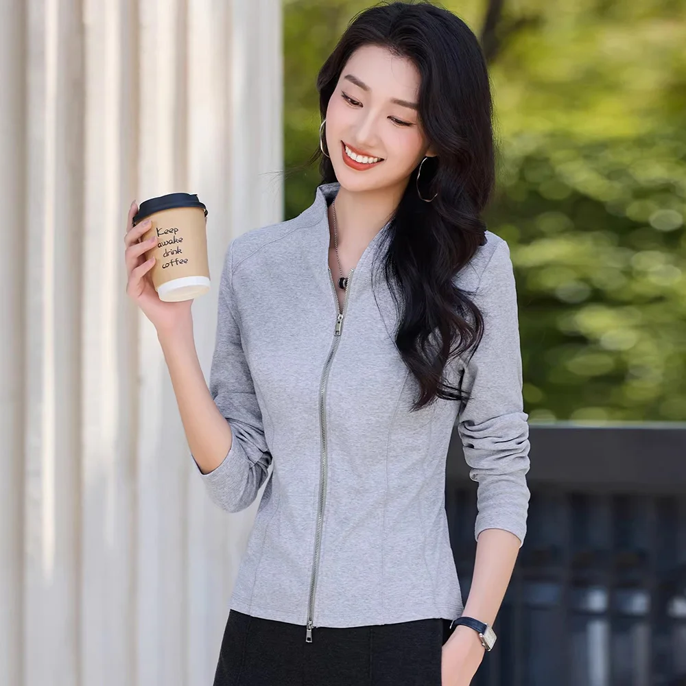 

Новая женская футболка с длинным рукавом, весенне-осенняя модная однотонная футболка с V-образным вырезом, свободная повседневная футболка, простая универсальная футболка