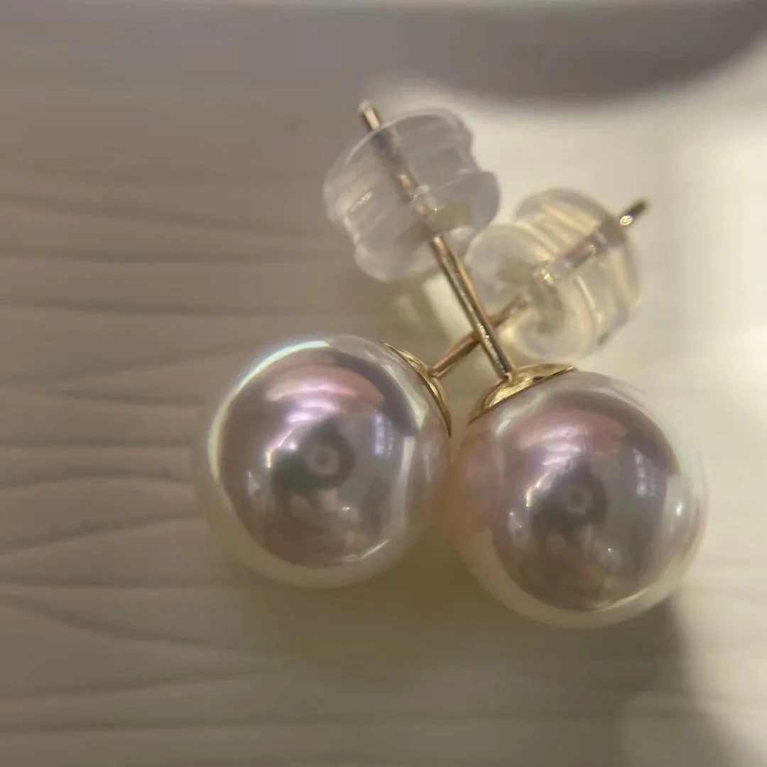 Japan Akoya white pearl flawless AAAA 8-9mm 9-10MM 10-11mm 11-12MM AAAA Edison Near Round Flawless Pearl Earnail 18k Mark