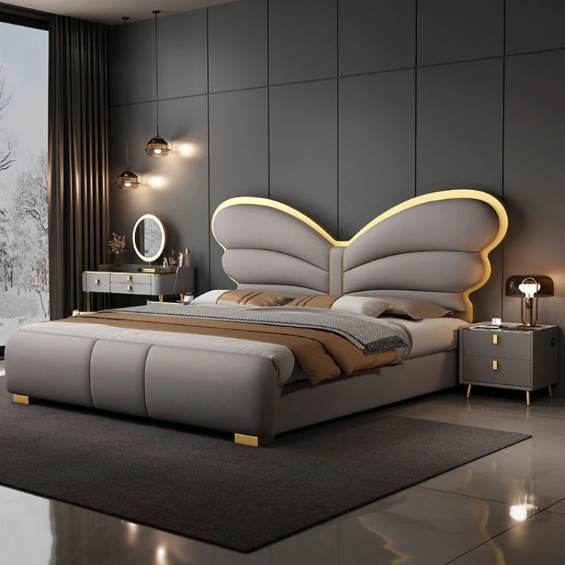Light luxury Double bed Italian style queen size bed frame 180x200 modern minimalist bases e armações de cama bedroom furniture view 2