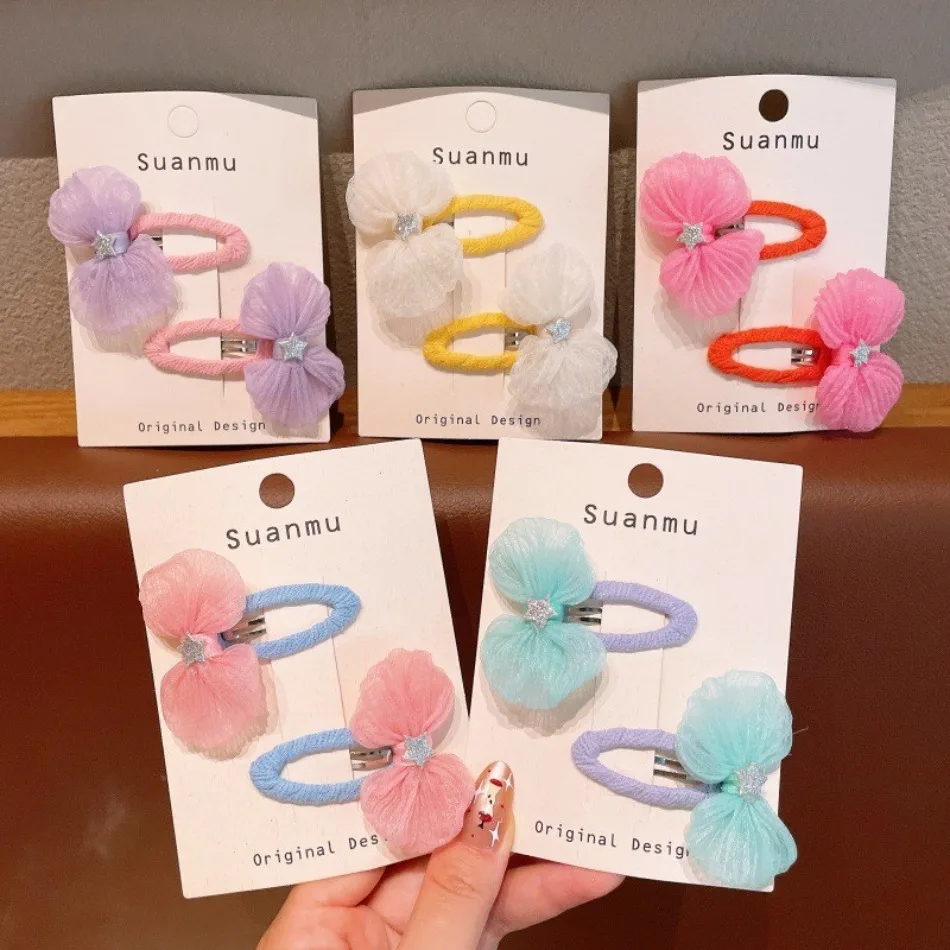 

10pcs/Set Kids Sheer Tulle Bow Hair Clips Glitter Star Decor Alligator Barrettes Sweet Little Girls Daily Hair Accessories QNE38